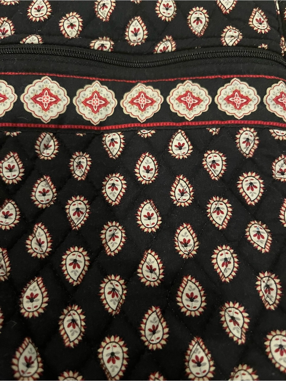 Vera Bradley Black Quilted Backpack with Cream and Red Accents - Picture 2 of 7
